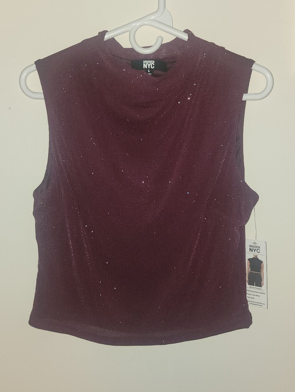 Women's Sparkle Sleeveless Mock Neck Top - Burgundy Size Large , Never Worn